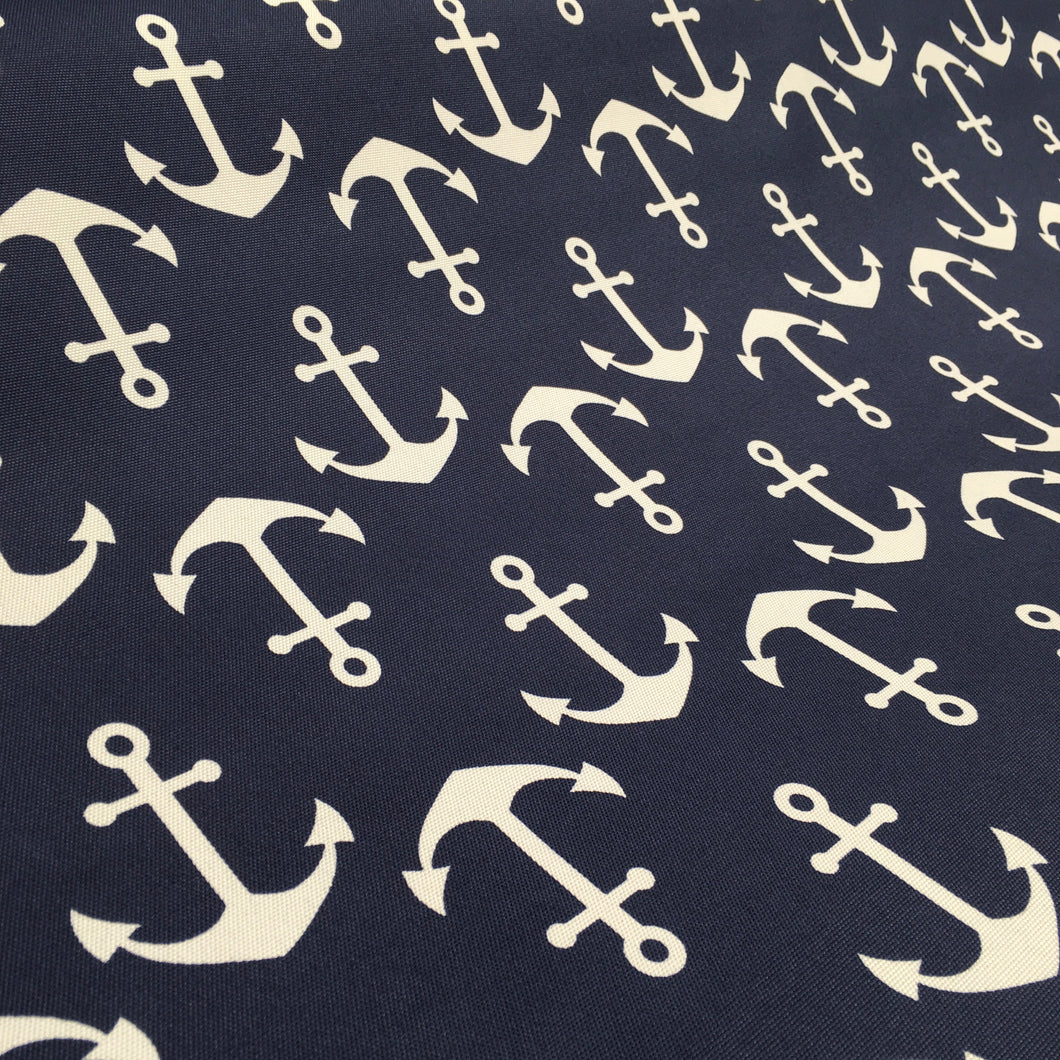 Ivory on Navy Anchors PU Canvas