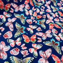 Load image into Gallery viewer, Navy Butterfly Poly Silky Satin