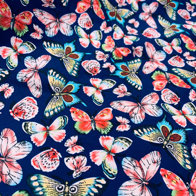 Navy Butterfly Poly Silky Satin