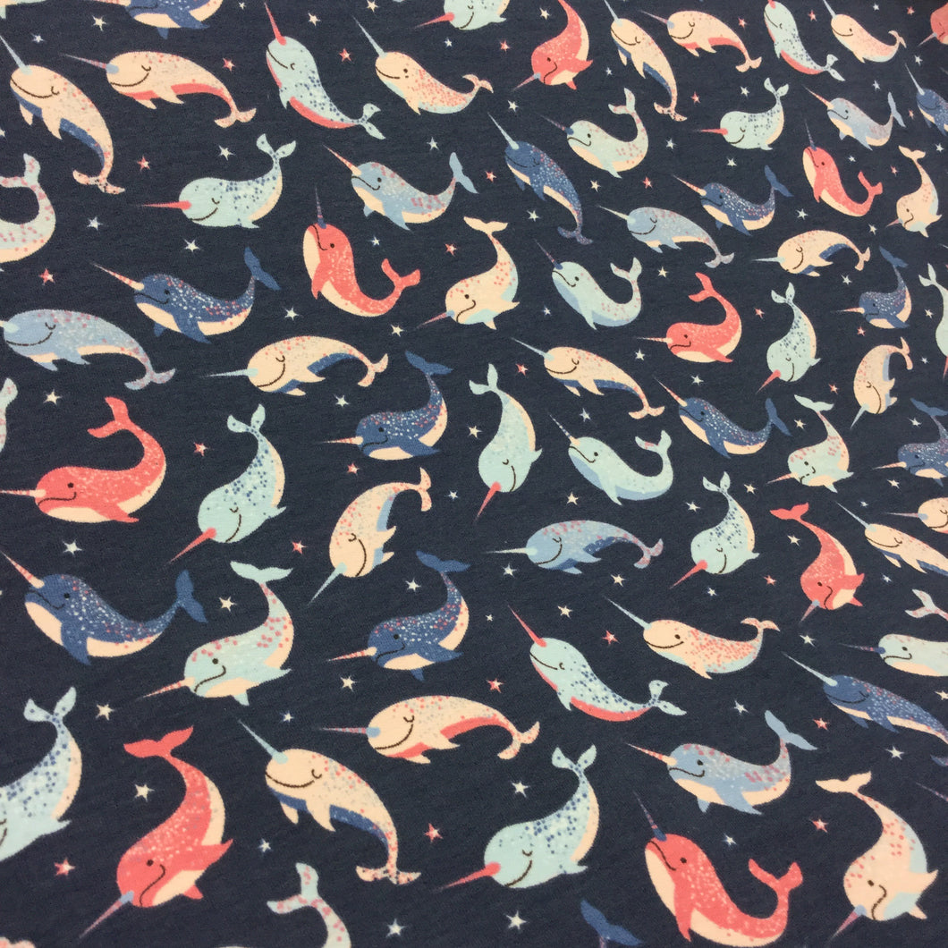 Navy Narwhal Cotton Jersey Print