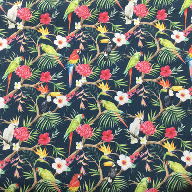 Navy Tropical Birds Print Cotton Print