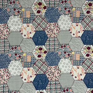 Navy Hexagon Patchwork Cotton Poplin